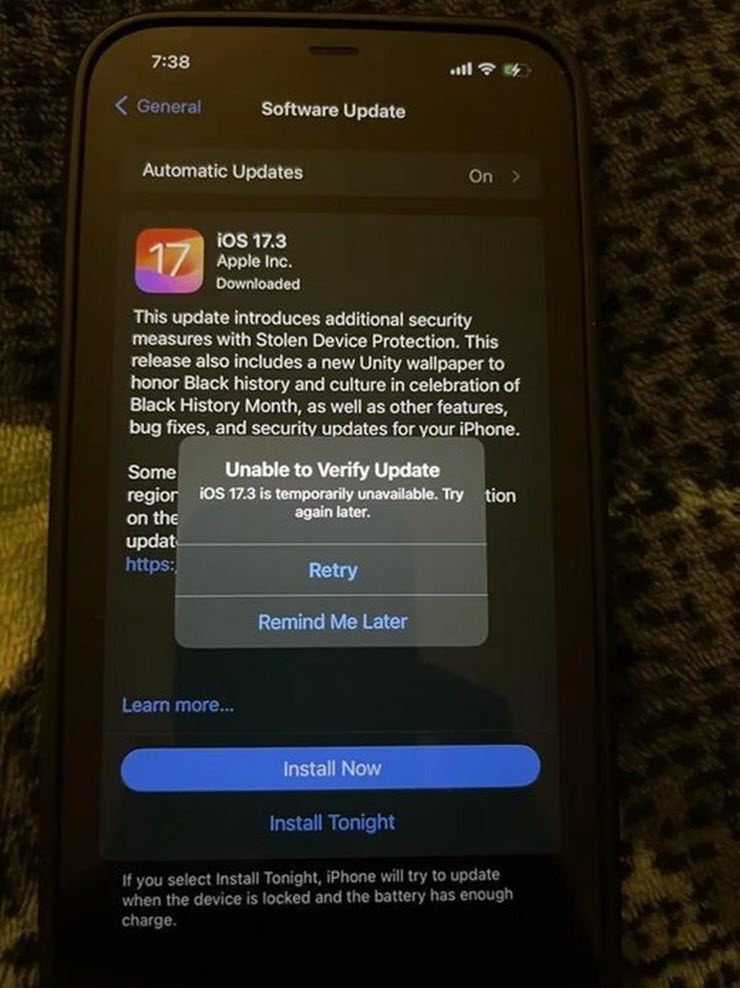 Sự cố thường gặp khi cập nhật lên iOS 17.3.